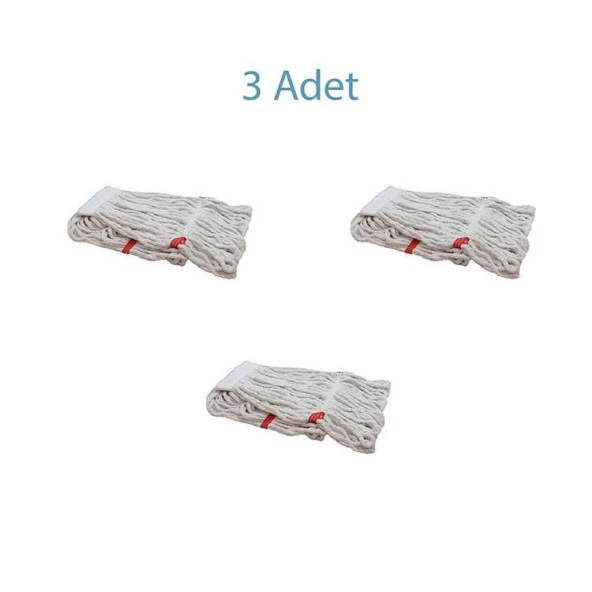 Geniş Yedek Islak Mop Paspas Ucu Başlığı Püskül - Pamuklu - 320 Gram. - 25 Cm. - Beyaz - 3 Adet - Resim 2