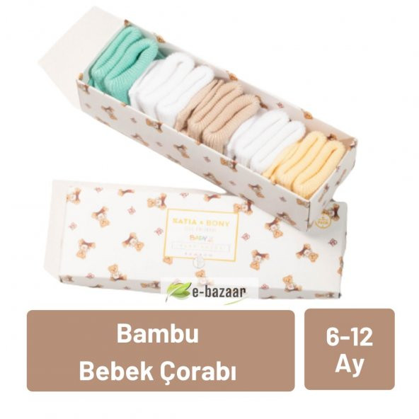 Katia & Bony Renkli Yenidoğan Bamboo White Mix 6-12 Ay 5 li Bebek Çorap