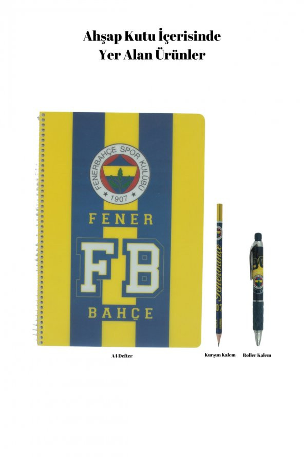 Fenerbahçe Orijinal Defter Kalem Kırtasiye Ahşap Kutulu 4lü Taraftar Hediye Set - 4