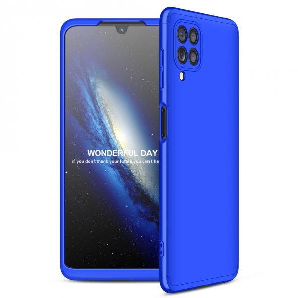 KNY Samsung Galaxy A22 Kılıf 3 Parça 360 Ays Kapak Mavi