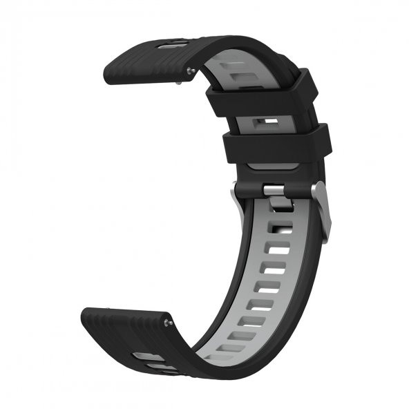 KNY Samsung Galaxy Watch 3 45 MM (22 mm) İçin 2 Renkli Kademeli Silikon Kordon-Kayış KRD-55 Siyah - Gri