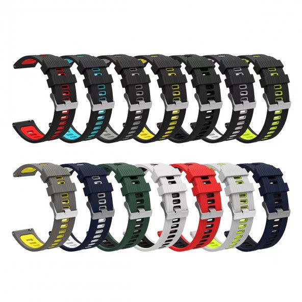 KNY Samsung Galaxy Watch Active 2 44 MM (22 mm) İçin 2 Renkli Kademeli Silikon Kordon-Kayış KRD-55 Siyah - 3
