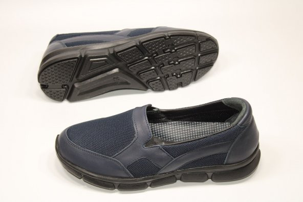 HANIMCA HAKİKİ DERİ HAFİF TABAN ORTOPEDİK BAĞSIZ KADIN GÜNLÜK LACİVERT AQUA AYAKKABI - 3