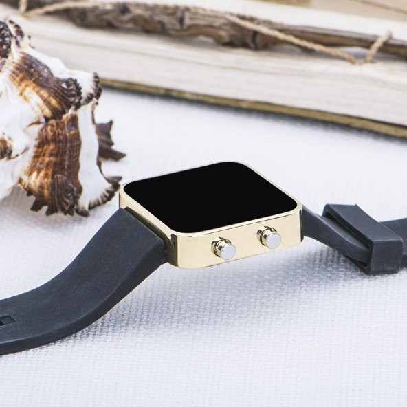 Gold Renk Dijital Led Ekran Siyah Silikon Kordonlu Yetişkin Çocuk Kol Saat ST-303723