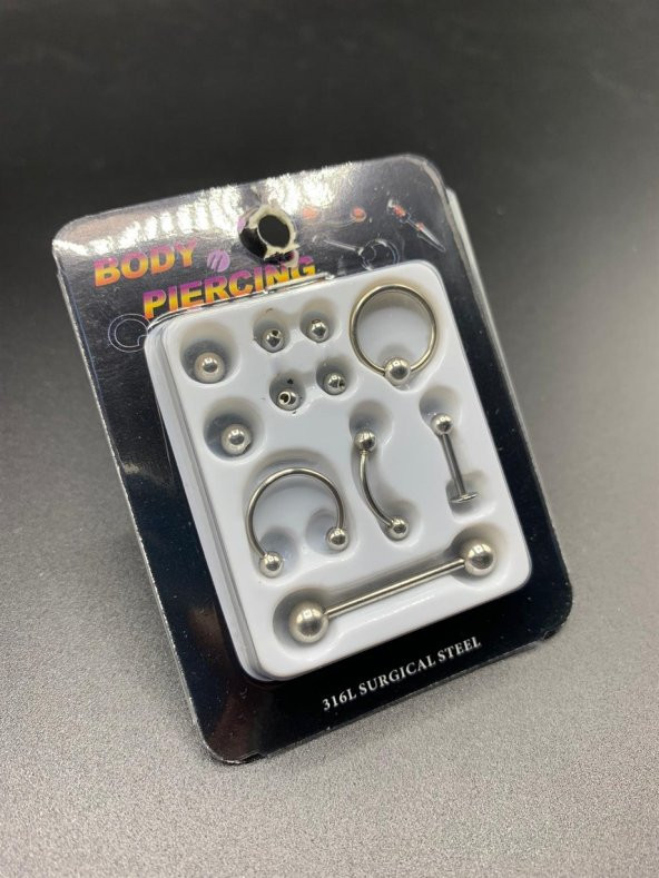 Bujiteri Dükkanı Gümüş Renkli Piercing Set Takım