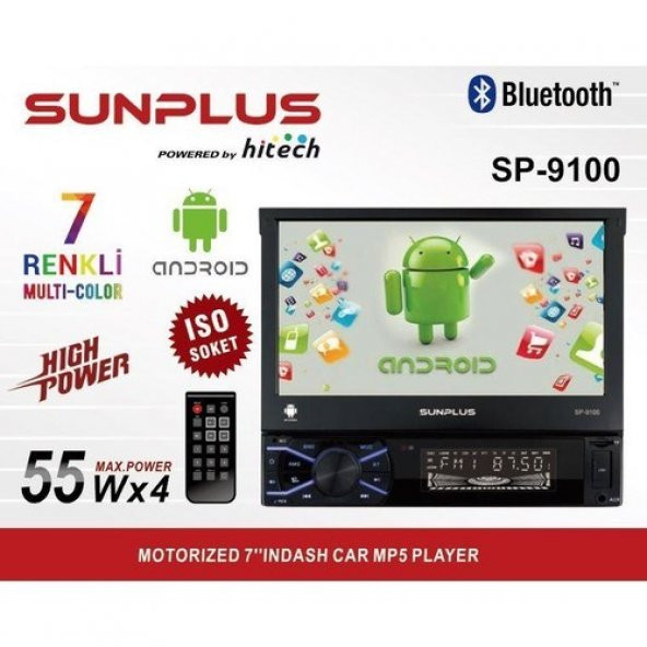 SUNPLUS SP-9100 7" INDASH USB / BLUETOOTH /  ANDROID / 1+16 GB GOOGLE PLAY OTO TEYP