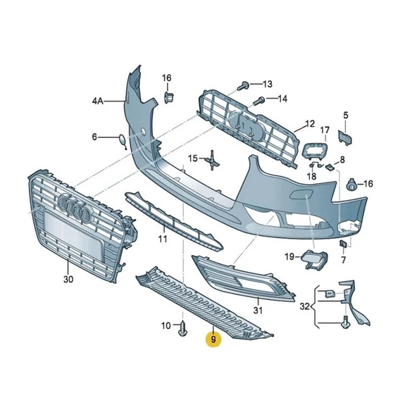 Audi A4 2013-2015 Ön Tampon Altı Muhafaza Kaplama Spoyler 8K0807611 - 2