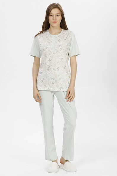 Pijadore 1206 Kadın Kısa Kol Çiçek Desen Pijama Takımı