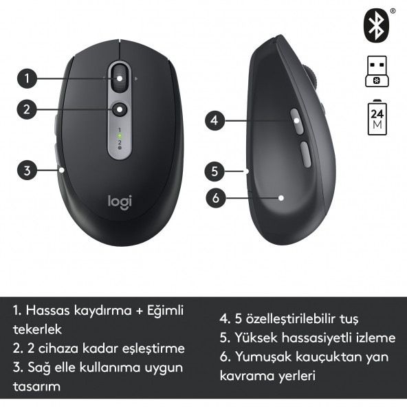 Logitech M590 Kablosuz Mouse Usb Siyah - 2