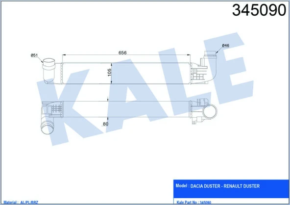 KALE TURBO RADYATÖRÜ INTERCOOLER DACIA DUSTER 1.5DCİ 10 AL/PL/BRZ