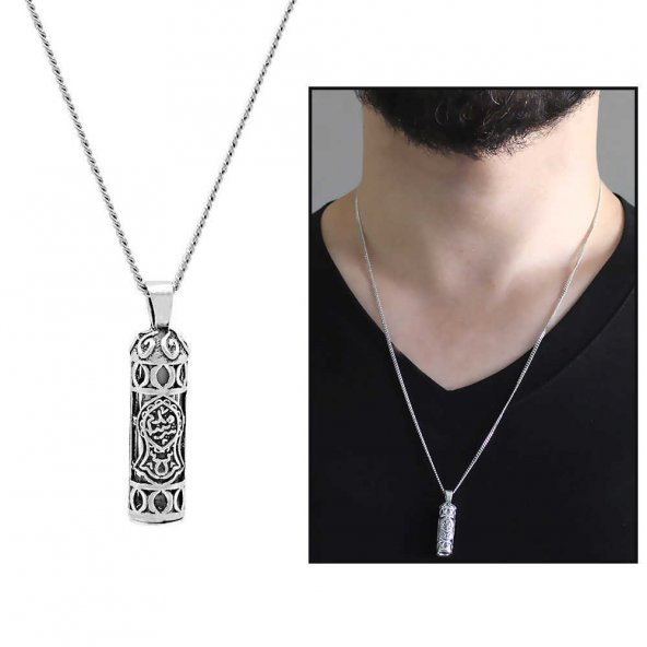 Nipora Nalı Şerif İşlemeli 925 Ayar Gümüş Cevşen Kolye - 2