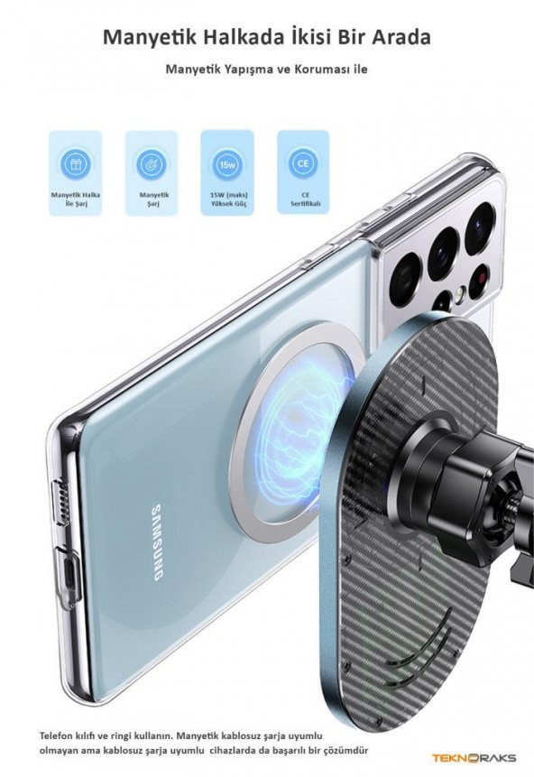 Usams US-CD170 15W 2in1 TypeC Magsefe, iPhone Manyetik Kablosuz Şarj ve Araç içi Telefon Tutucu - 3