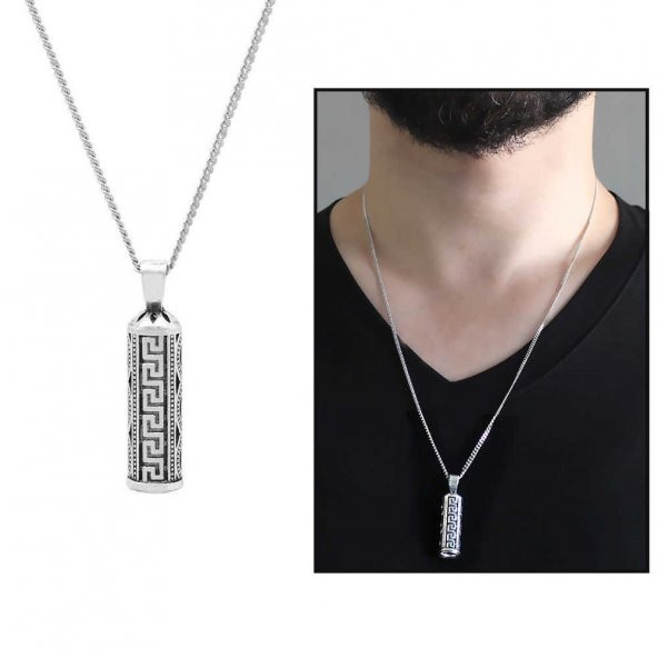 Nipora Tarz Tasarım 925 Ayar Gümüş Erkek Cevşen Kolye - 2