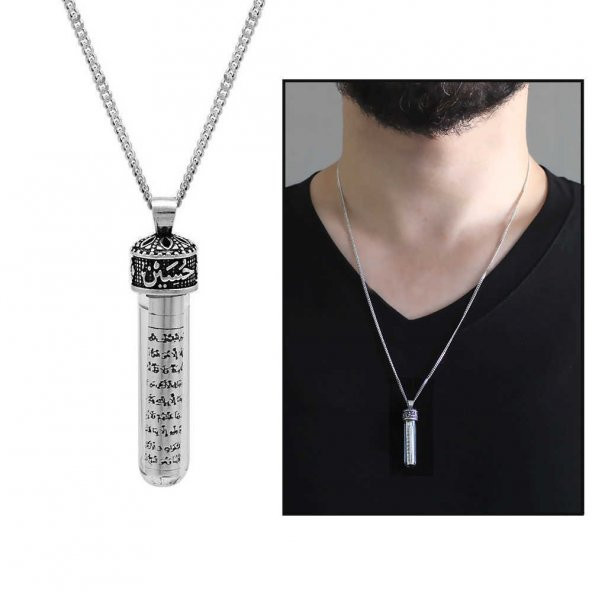 Nipora Zemzem İle Doldurulmuş Arapça "Hasan-Hüseyin" Yazılı 925 Ayar Gümüş Cevşen Kolye - 2