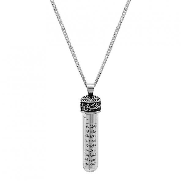 Nipora Zemzem İle Doldurulmuş Arapça "Hasan-Hüseyin" Yazılı 925 Ayar Gümüş Cevşen Kolye - 3