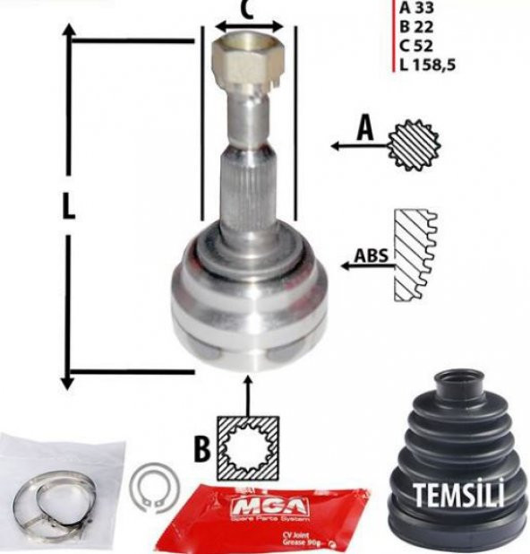 MGA-70328-AKS KAFA DIŞ-(OPEL: ASTRA G 9804 "1.4-1.6"/VECTRA B 9804 "1.6" )  (33x22x52)