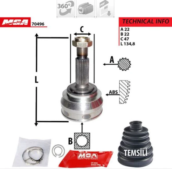 MGA AKS KAFASI DIŞ (SKODA: FAVORIT - FELİÇ IA 89--) 22*22*47