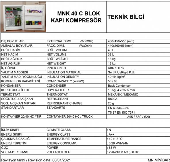 MNBAR 40 LİTRE SİYAH BLOK KAPILI MİNİBAR MİNİ BUZDOLABI KOMPRESÖRLÜ - 3