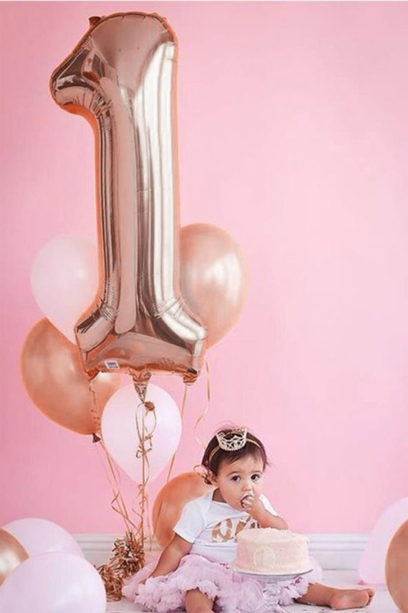 Beysüs 100 Cm Rose Gold Bakır Büyük Folyo 1 Rakam Balon 40 inc - 2