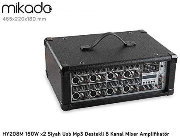 Mikado 8 Kanal Mixer Amplifikatör Hy208m 150W X2 Usb Siyah - 3