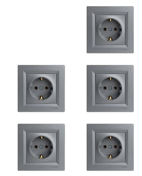 SCHNEİDER ASFORA ÇELİK TOPRAKLI PRİZ 5Lİ PAKET (ÇERÇEVELİ)
