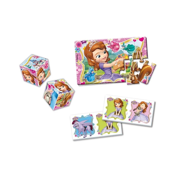 Disney Prenses Sofia Çocuk Yapbozu Eşleştirme Oyunu Hafıza Oyunu Küp Puzzle 4 ü 1 Arada Oyun Seti - 2