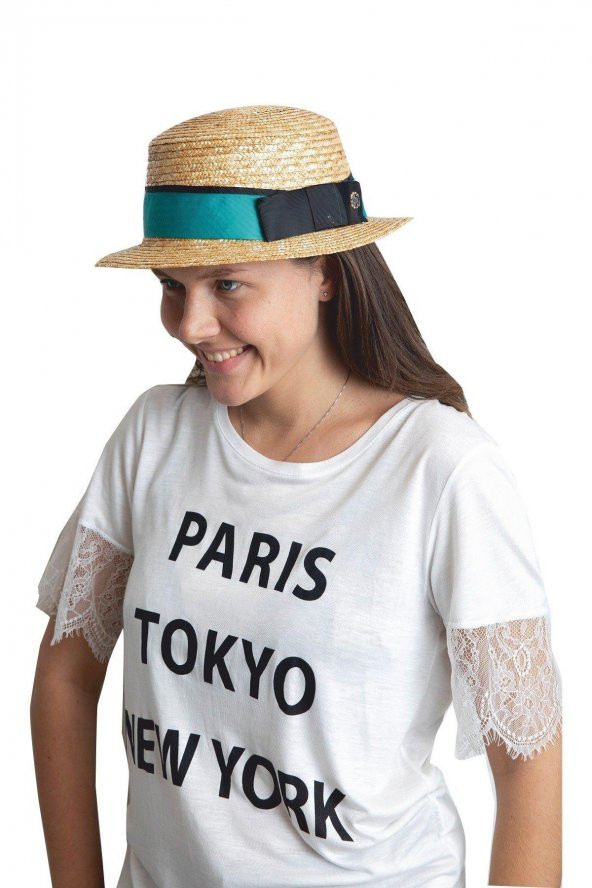 Kadın Şeritli Hasır Şapka 1081