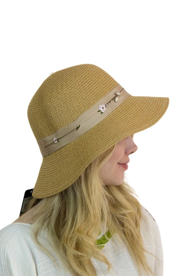Çiçek Şeritli Kadın Şapka 1297 - 2