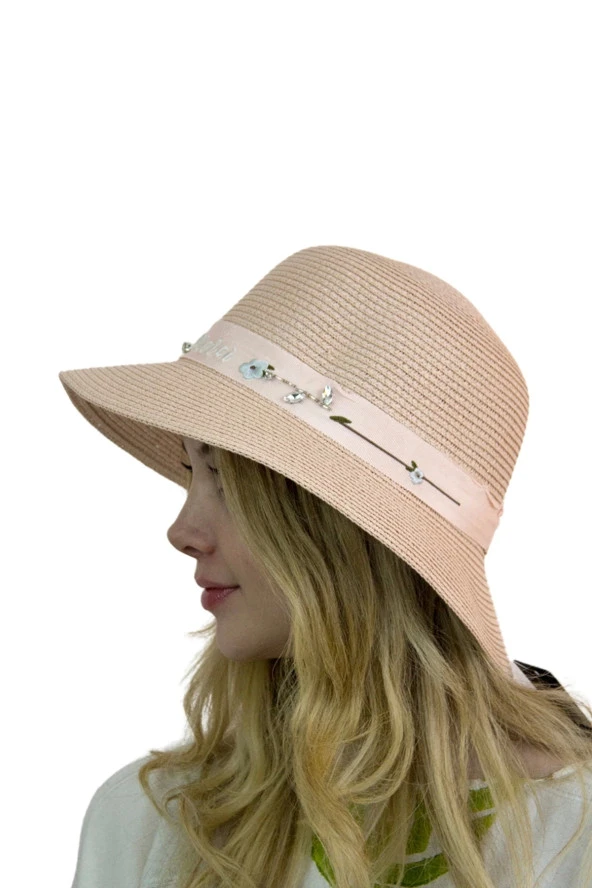 Çiçek Şeritli Kadın Şapka 1297 - 5