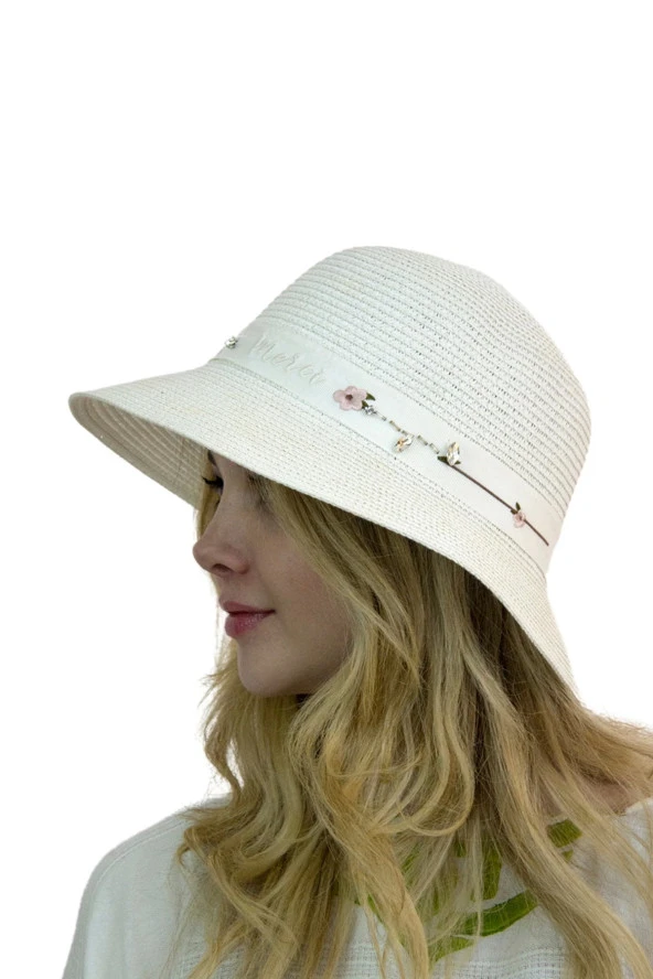 Çiçek Şeritli Kadın Şapka 1297 - 7