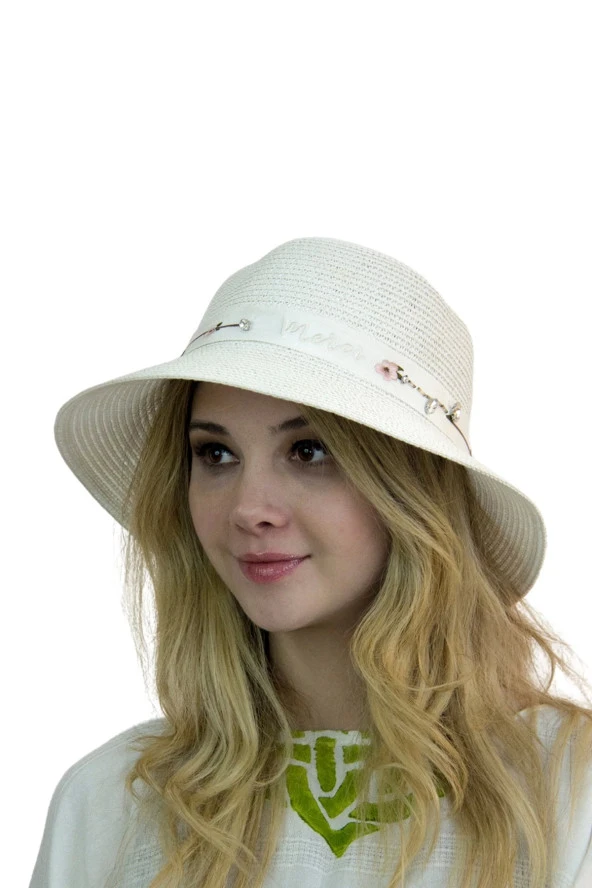 Çiçek Şeritli Kadın Şapka 1297 - 8