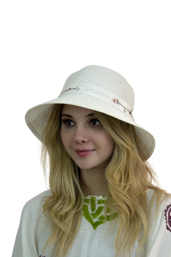 Çiçek Şeritli Kadın Şapka 1297 - 9