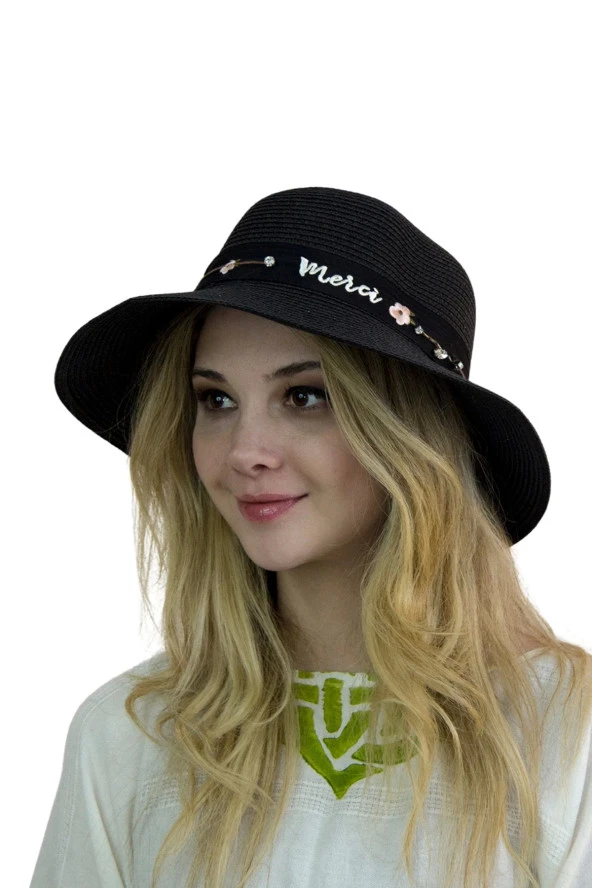 Çiçek Şeritli Kadın Şapka 1297 - 10