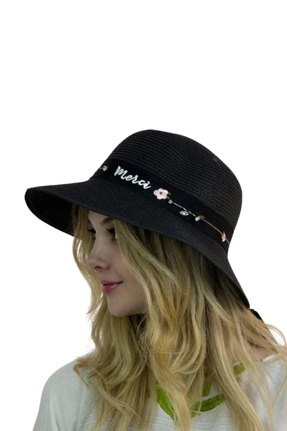 Çiçek Şeritli Kadın Şapka 1297 - 11