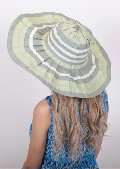 Kadın Çizgili Geniş Kenarlı Şapka 5376 - Resim 2