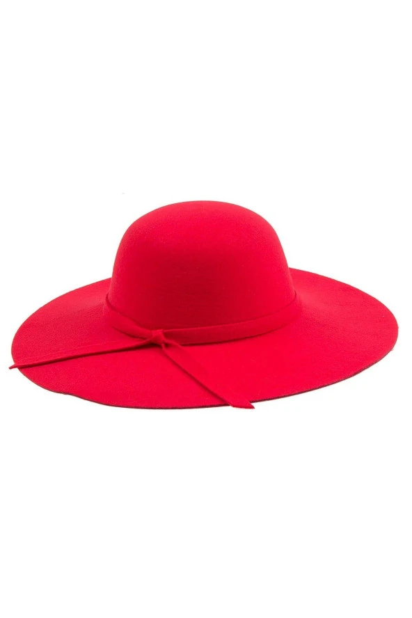 Geniş Kenarlı Kadın Kaşe Şapka 6178 Kırmızı