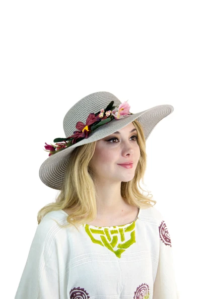 Çiçekli Hasır Kadın Şapka 3869 - Resim 8