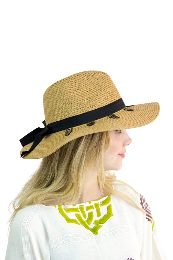 Yaprak Detaylı Hasır Kadın Şapka 1440 - Resim 2