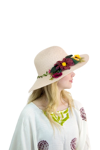 Çiçekli Hasır Kadın Şapka 3869 - Resim 2