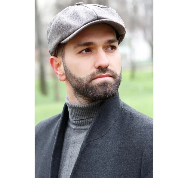 Bay Şapkacı Kışlık Erkek Peaky Blinders İngiliz Driver Kasket Çizgili Gri 7404
