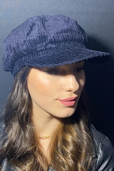 Kadın Denizci Tipi Kadife Şapka Lacivert 1243