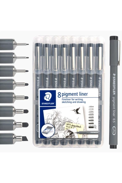 Staedtler Pigment Liner Siyah Çizim Kalemi 8'li Set