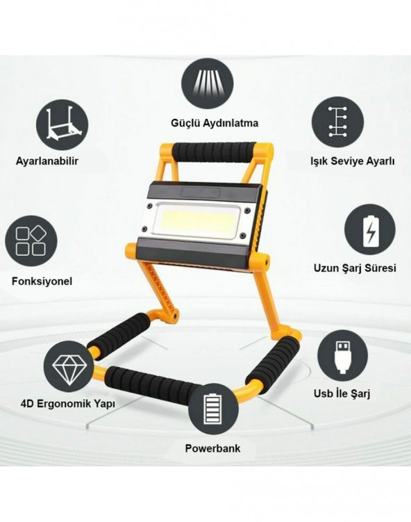 Watton WT-328 20W Şarjlı Outdoor Cob Led Fener 1300 Lümen Ayaklı Projektör - 2