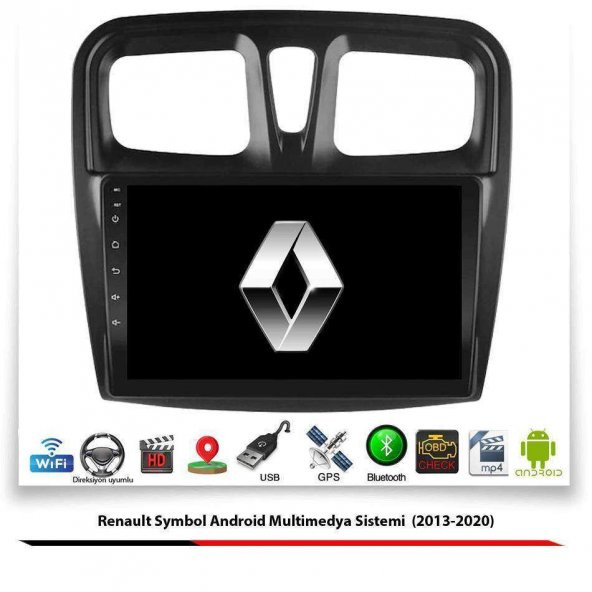 Renault Symbol Android Multimedya Sistemi (2013-2020) 2 GB Ram 16 GB Hafıza 8 Çekirdek İphone CarPlay Android Auto 11 Navigatör