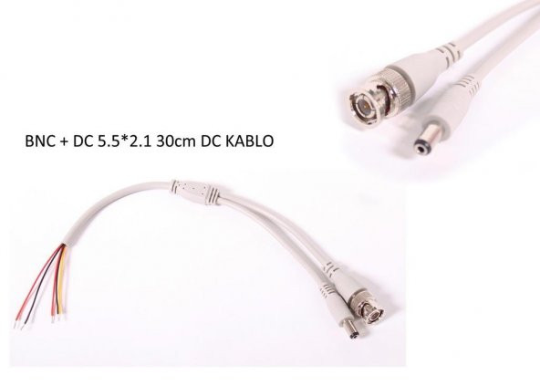 BNC+DC 5.5x2.1 mm Kamera Kablosu 30 cm - 10 Adet