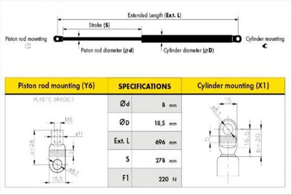 DESPA D00031.4-BAGAJ AMORTİSÖRÜ SEAT IBIZA I 84-93 220N D0093