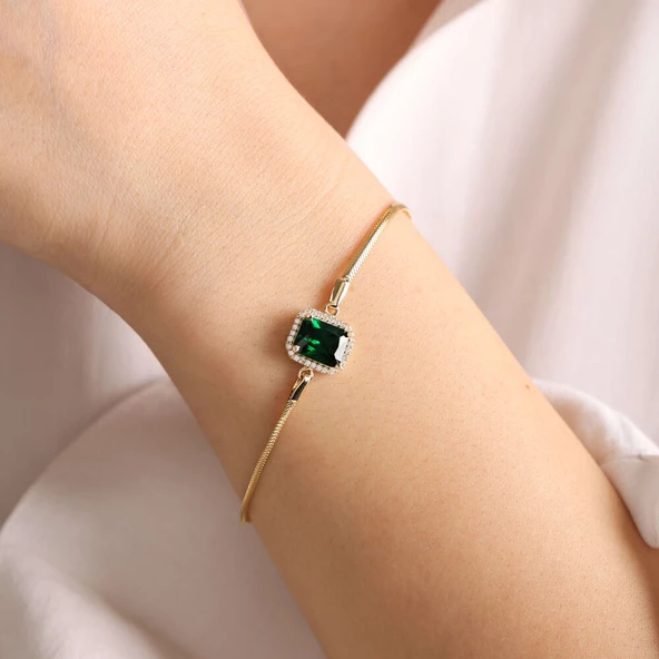 14 Ayar Altın Balıksırtı Bileklik Emerald