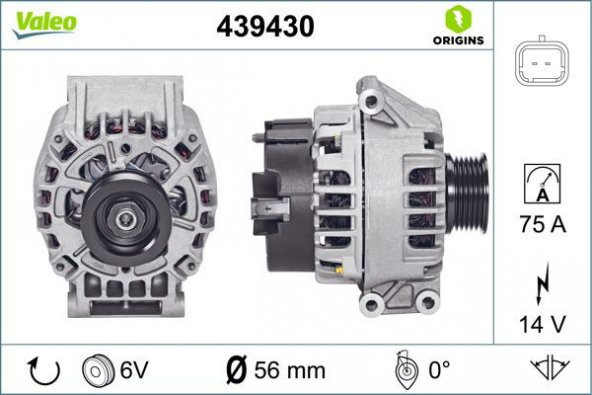 VALEO 439430-ALTERNATOR 75A 14V (RENAULT: THALIA 1.4 1.4 16V 1.6 16V -08 KANGO0 MEGANE )