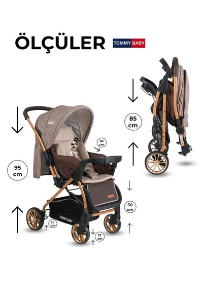 Tommybaby TB-980 Gold Çift Yönlü Bebek Arabası Puset - 9