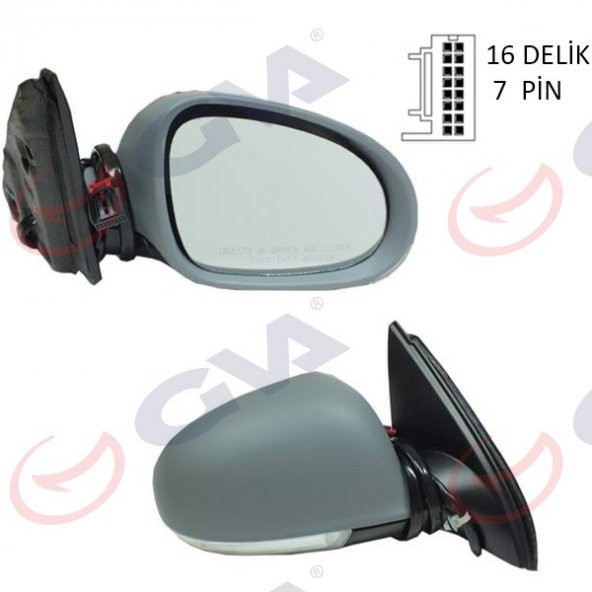 GVA 1075713-DIŞ DİKİZ AYNASI ELEKTRİKLİ SAĞ JETTA 04 GOLF V 05 6 PİN SİNYALLİ KONVEKS ASTARL